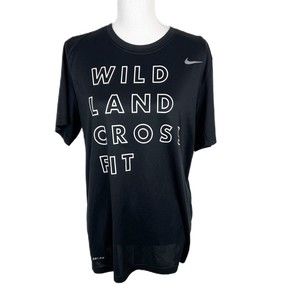 Nike Shirt Women Large Black Wild Land Cross Fit Short Sleeve Spellout Tee